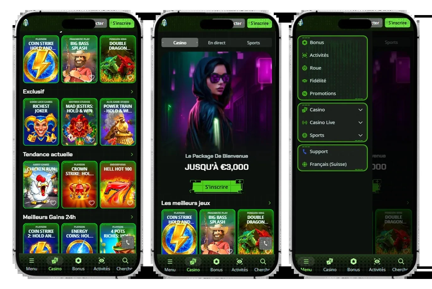Matrix Casino sur smartphone : lobby, live et menu